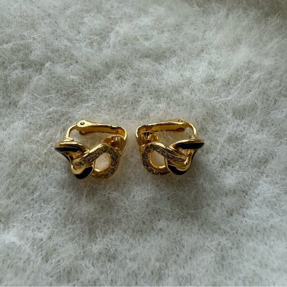 Christian Dior Gold and Black Knot Clip Earrings